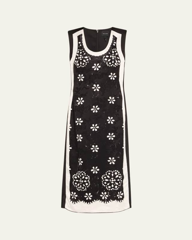 Trompe Loeil Eyelet Sleeveless Midi Dress